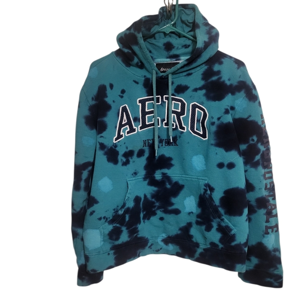 Aero Aeropostale New York Turquoise Black Tie Dye Ladies Sweatshirt Hoodie, L